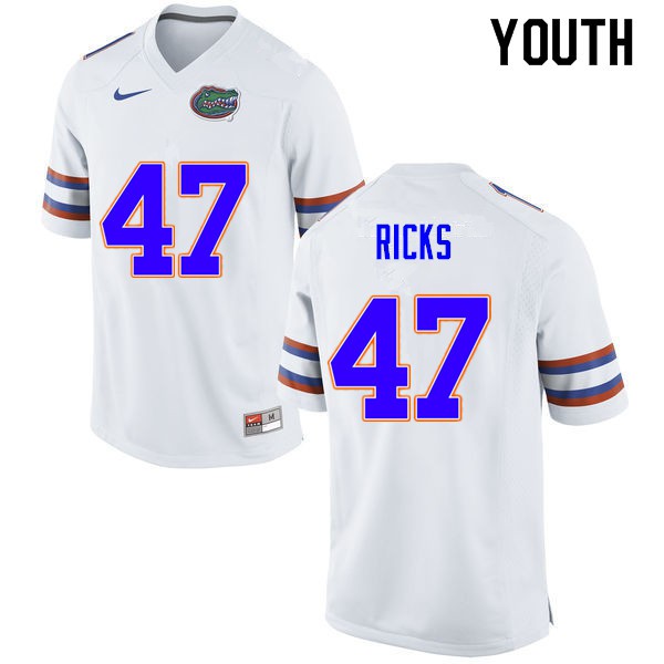 Youth #47 Isaac Ricks Florida Gators College Football Jerseys White